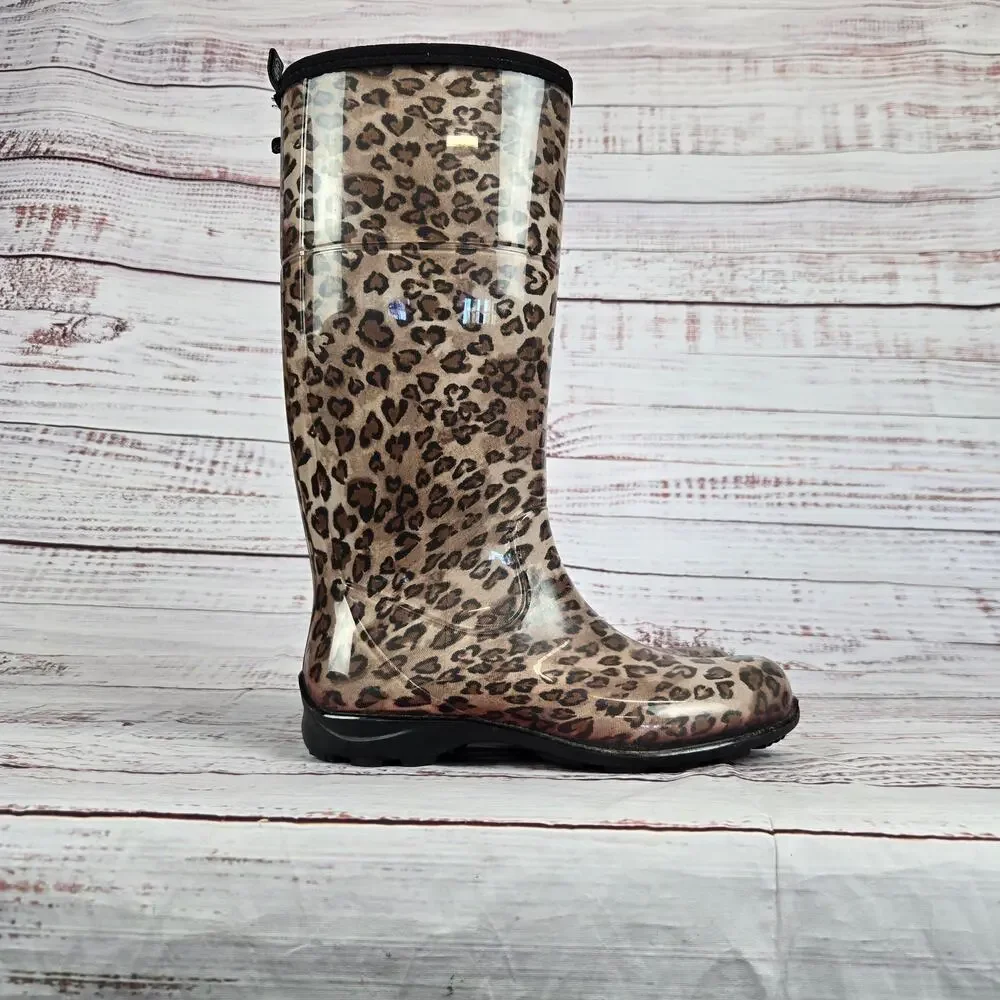 Kamik Rain Boots Size 6 Cheetah Leopard Print Waterproof Outdoor Nature Earthy